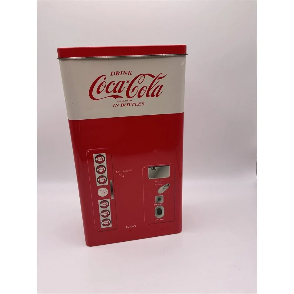 Coca Cola 1999 Coke Vending Machine Tin with 4 pc. 8 oz. Glass Set inside tin
